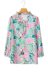 Green Floral V-Neck Blouse – Tied Detail & Loose Fit | Feminine Style - Femstylo