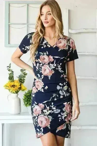Ruched Floral Mini Dress – Vibrant Plus-Size Summer Style - Femstylo