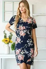 Ruched Floral Mini Dress – Vibrant Plus-Size Summer Style - Femstylo