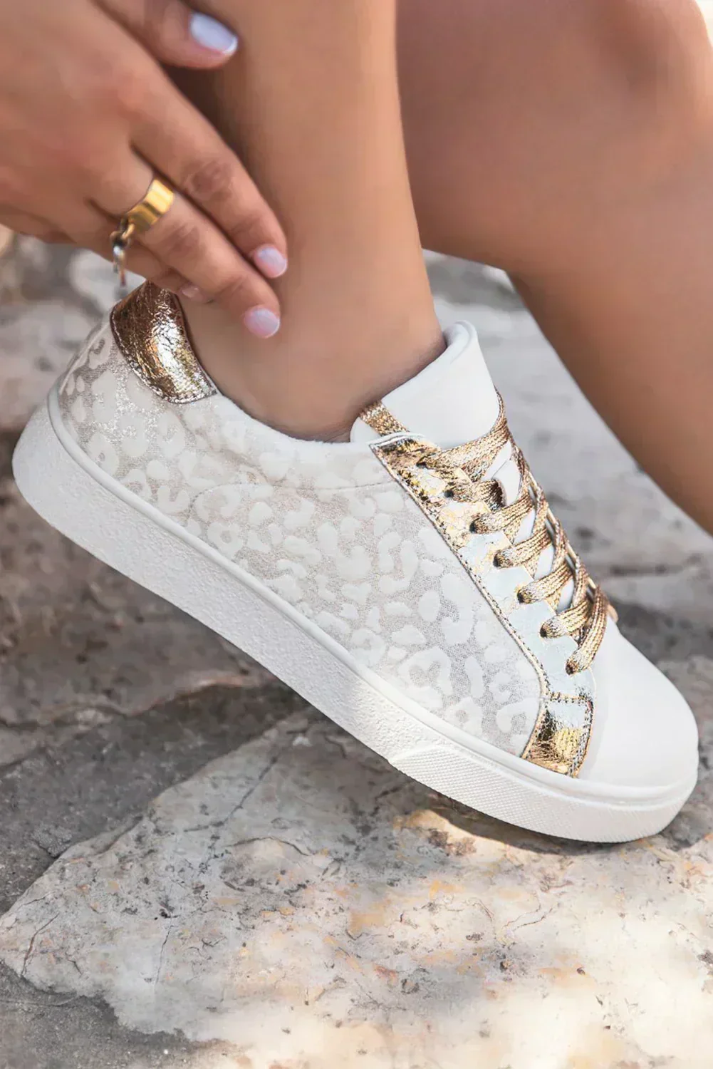 White Leopard Print Lace Up Sneaker - Femstylo