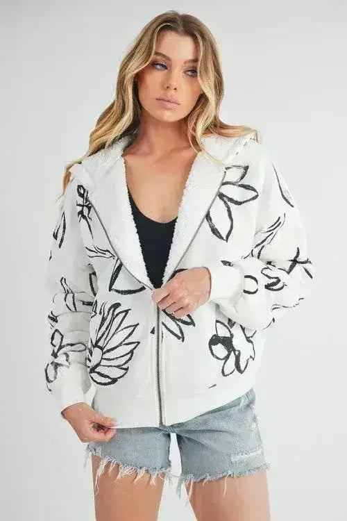Aemi + Co Flower Sherpa Hoodie - Zip-Up & Cozy | S-L | Femstylo - Femstylo
