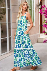 Multicolour Boho Floral Checkered Maxi Dress - Femstylo