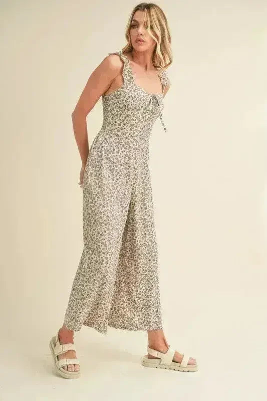 Aemi + Co Floral Sweetheart Neck Wide Leg Jumpsuit - Femstylo