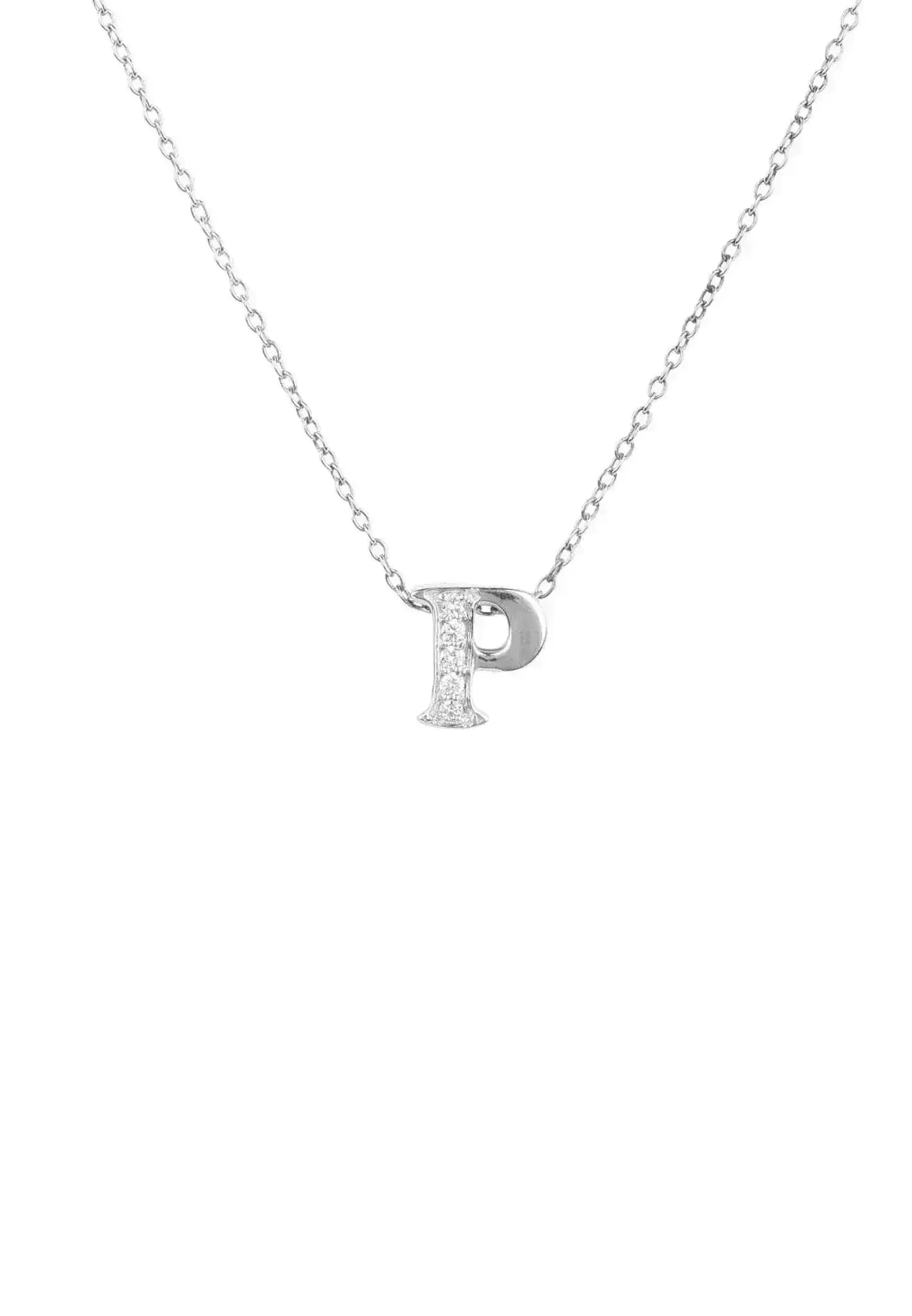Diamond Initial Letter Pendant Necklace Silver P - Femstylo