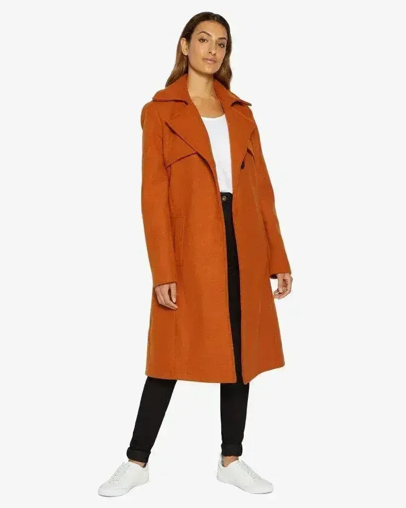 Dina Lapel Collar Duster Coat With Belt - Femstylo