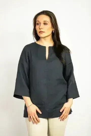 Asphalt Grey Linen Oversize Top – Modern & Comfortable Blouse - Femstylo