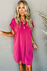 Rose Red Buttoned Collar Shift T Shirt Dress - Femstylo