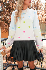 Multicolor Heart Pattern Colorblock High Neck Sweater
