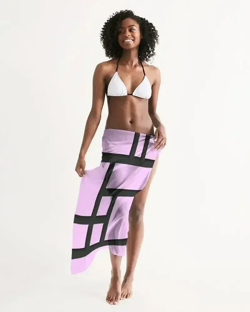 Sheer Sarong Swimsuit Cover Up Wrap / Geometric Lavender and Black - Femstylo