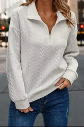 Textured Quarter Zip Long Sleeve Sweatshirt - Femstylo