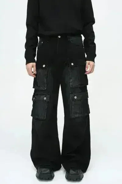 Multi-Pocket Cargo Wide-Leg Jeans - Femstylo