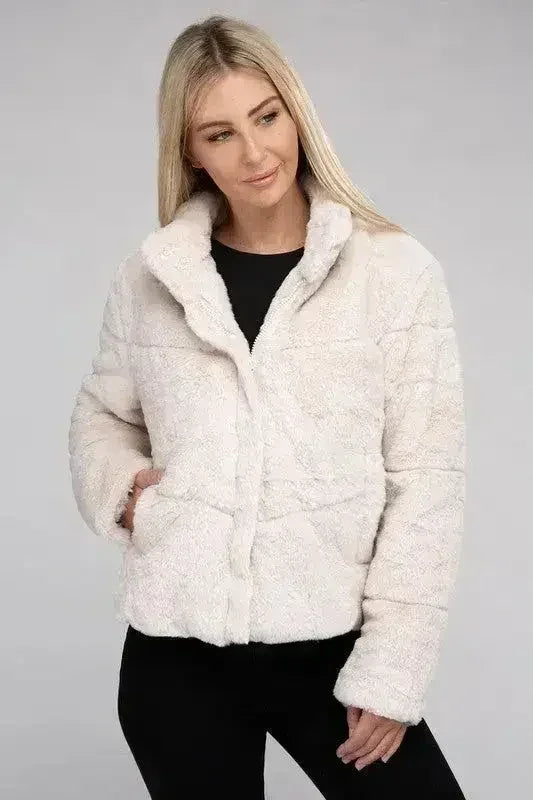 Fluffy Zip-Up Sweater Jacket - Femstylo