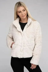 Fluffy Zip-Up Sweater Jacket - Femstylo