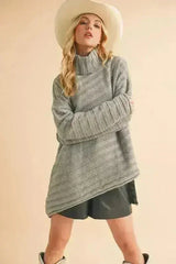 Asymmetrical Turtleneck Sweater – Modern Side Slit Design - Femstylo