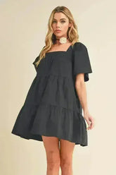 Aemi + Co Square Neck Half Sleeve Tiered Dress - Femstylo
