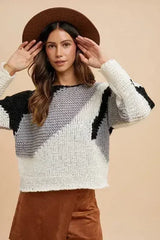 Annie Wear Color Block Drop Shoulder Sweater - Trendy & Comfortable - Femstylo