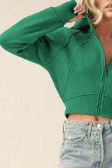 Zip Up Cropped Hoodie - Raglan Sleeve Top | Femstylo - Femstylo