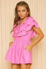 Idem Ditto Ruffled Layered Tie Back Romper - Femstylo