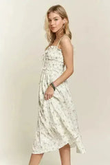 ADORA Smocked Floral Sweetheart Neck Cami Dress - Femstylo