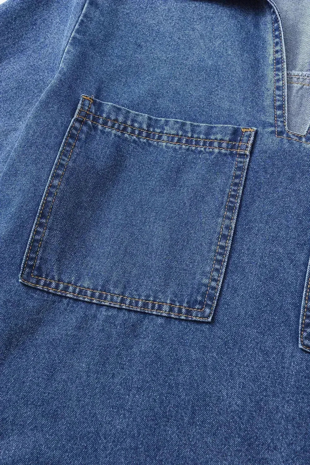 Beau Blue Short Sleeve Collared Chest Pocket Denim Mini Dress - Femstylo