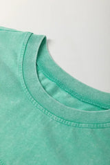 Sky Blue Mineral Wash Flower Patchwork Mini T Shirt Dress - Femstylo