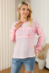 Pink Leopard Patchwork Waffle Top - Edgy Knitwear | Femstylo - Femstylo