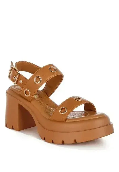 Urla Eyelet Detail Platform Heel Sandals - Femstylo