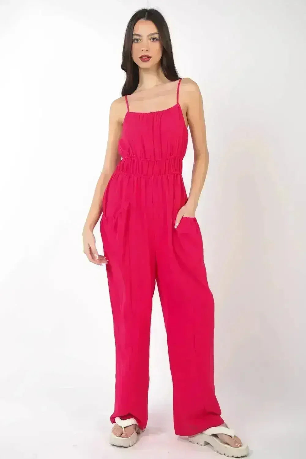 VERY J Pintuck Detail Woven Sleeveless Jumpsuit - Femstylo