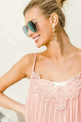 BiBi Front Lace Detailed Pleated Chiffon Cami - Femstylo