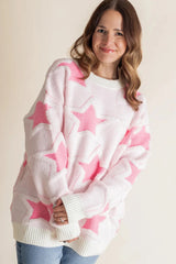Sachet Pink Star Pattern Drop Sleeve Loose Sweater