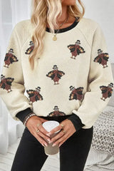 Jet Stream Textured Sequin Turkey Graphic Sweatshirt - Femstylo