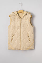 Pale Khaki Quilted Padded Casual Winter Jacket Vest with Fleece Lining