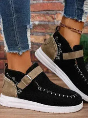 Contrast Round Toe Buckle Sneakers - Femstylo