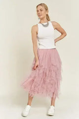 PLUS LAYER POLKA DOT MESH LINED A-LINE MIDI SKIRT - Femstylo