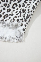 White Leopard Frayed Hem Denim Shorts - Femstylo