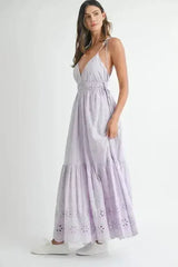 MABLE Eyelet Lace Maxi Dress With Side Strap Details - Femstylo