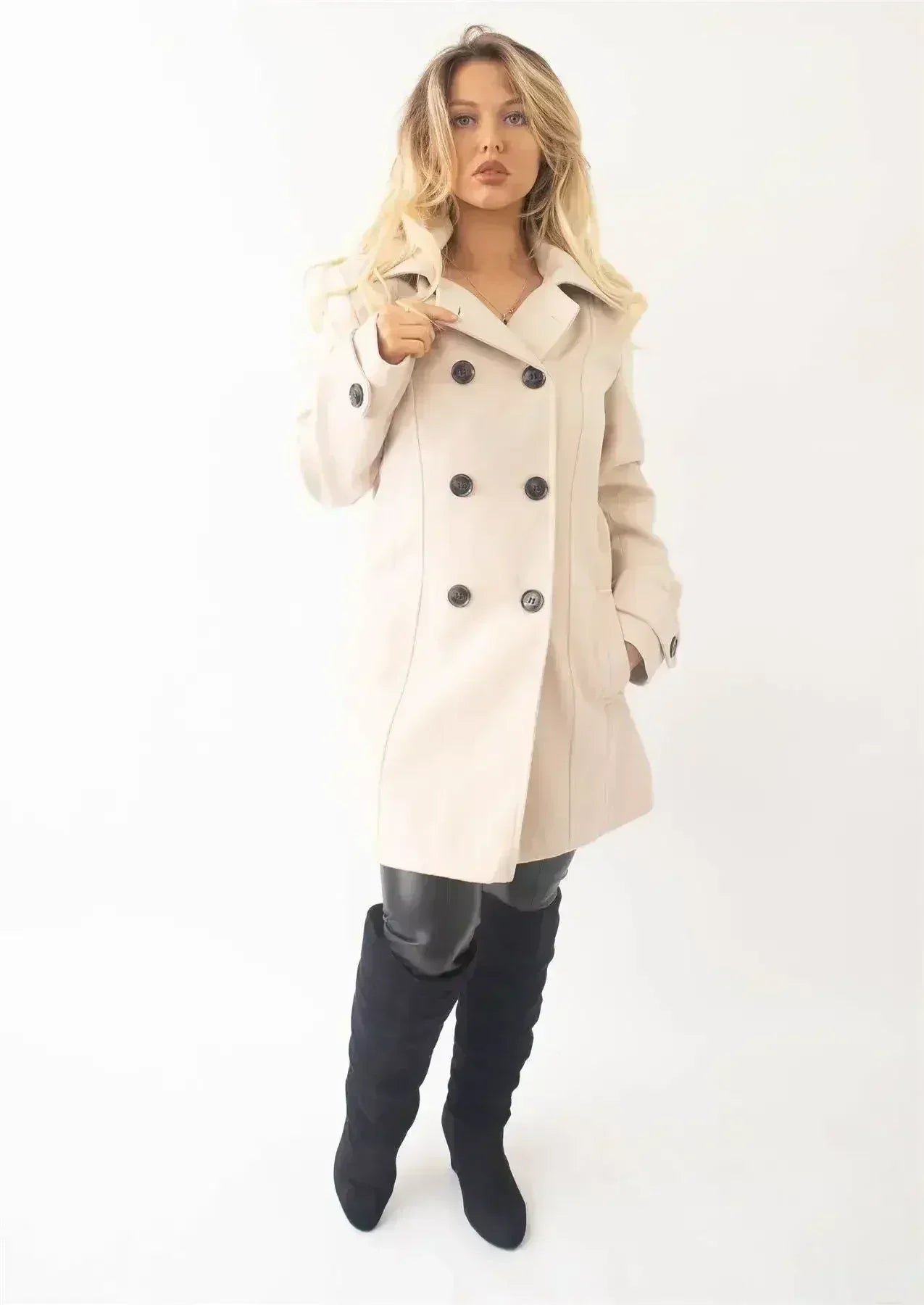 Wool Feel Double Breasted Hooded Coat - Femstylo