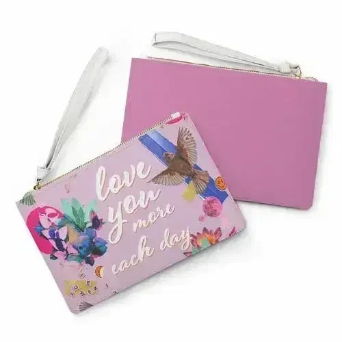Love You More Each Day Floral Designed Zipped Clutch Bag - Femstylo