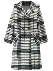 Plaid Double-Breasted Long Sleeve Longline Coat - Femstylo