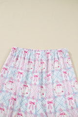 Pink Bow Wreath Pattern Christmas Holiday Bow Tie Front Pajama Set