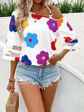 White Color Flower Asymmetrical Neck Blouse | Femstylo - Femstylo