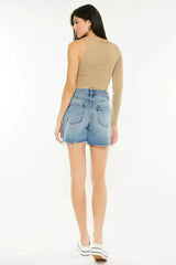 Kancan Full Size Raw Hem High Waist Denim Shorts - Femstylo