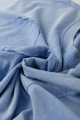 Sky Blue Mineral Wash Flower Patchwork Mini T Shirt Dress - Femstylo