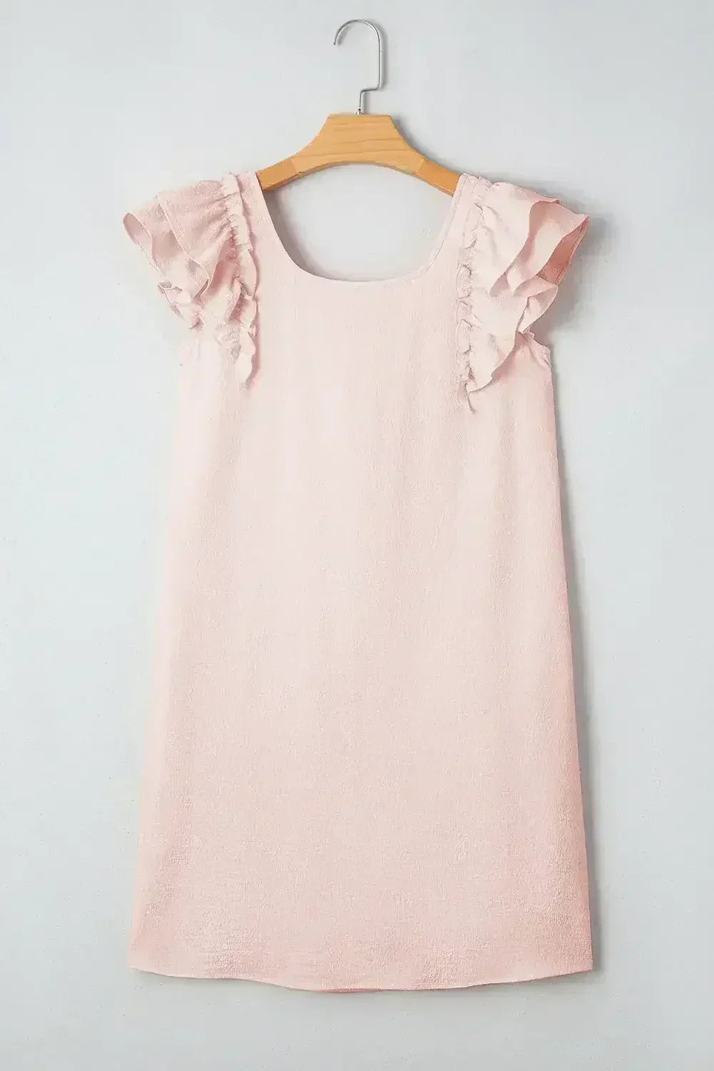 Light Pink Textured Flutter Sleeve Square Neck Bow Back Mini Dress - Femstylo