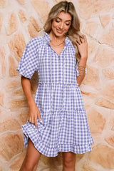 Lavendula Plaid Frill Tiered Mini Dress - Femstylo