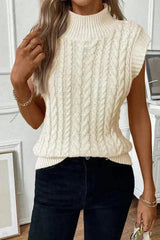 Cable Knit Sweater Vest – High Neck & Textured Oatmeal - Femstylo