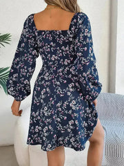 Printed Sweetheart Neck Balloon Sleeve Mini Dress - Femstylo
