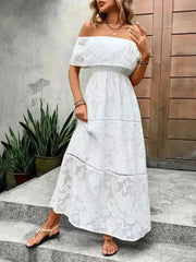 Off-Shoulder Short Sleeve Maxi Dress - Femstylo