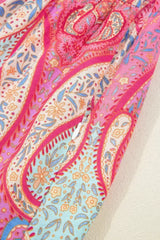 Rose Ethnic Paisley Print Ruffle Sleeve Notch Neck Midi Dress - Femstylo