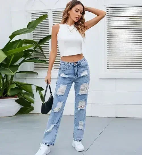 DenimDare™ – Washed Ripped Slim Jeans - Femstylo